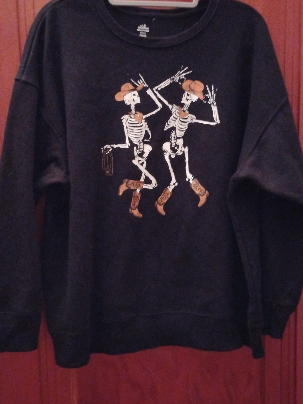Source Unknown Black Sweatshirt with Dancing Skeleton Cowboys Print